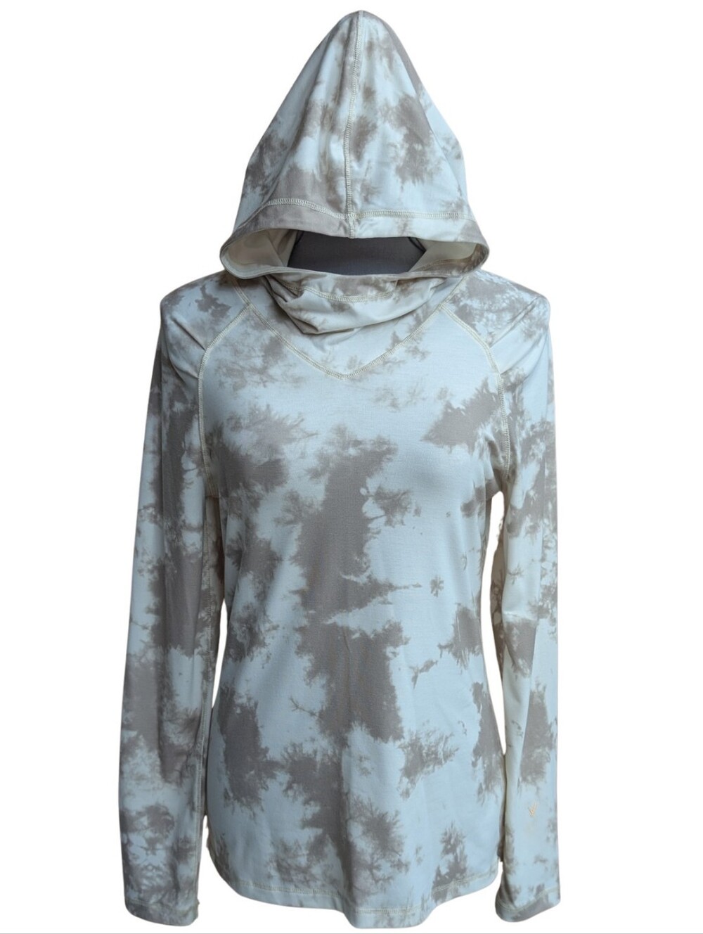 INDYEVA Taupe Tie Dye Hoodie Built In Face Gaiter Mask Pullover Sweatshirt S